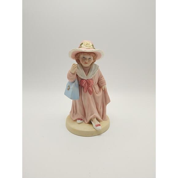 Vintage HOMCO #1488 Girl in Pink Dress & Hat with Purse Porcelain Figurine 5.5" - Picture 1 of 8